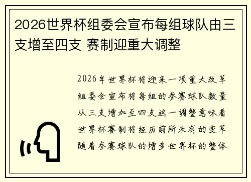 2026世界杯组委会宣布每组球队由三支增至四支 赛制迎重大调整 2026世界杯组委会宣布每组球队由三支增至四支 赛制迎重大调整